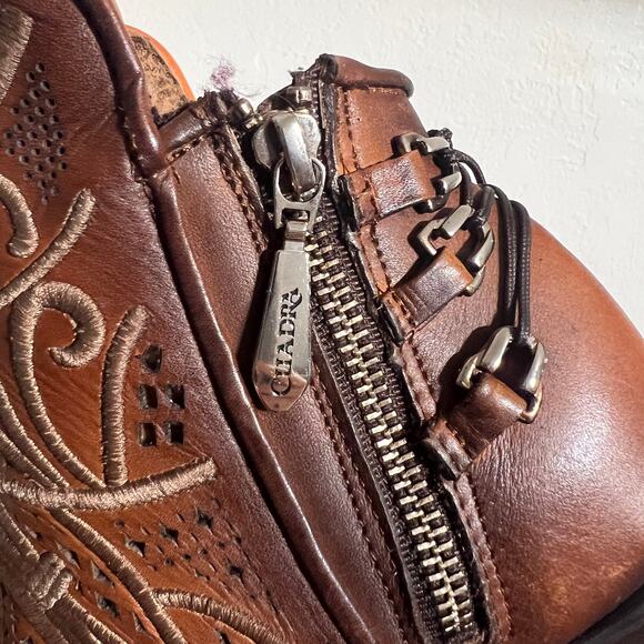 Cuadra Brown Leather Western Booties Size 7.5 | Cutout Embroidery & Heel Detail - Picture 13 of 16